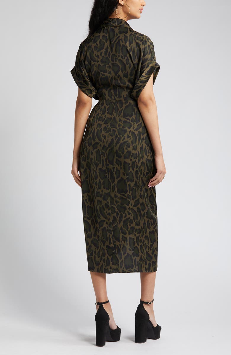 Steve Madden Tori Leopard Print Tie Waist Shirtdress, Alternate, color, 