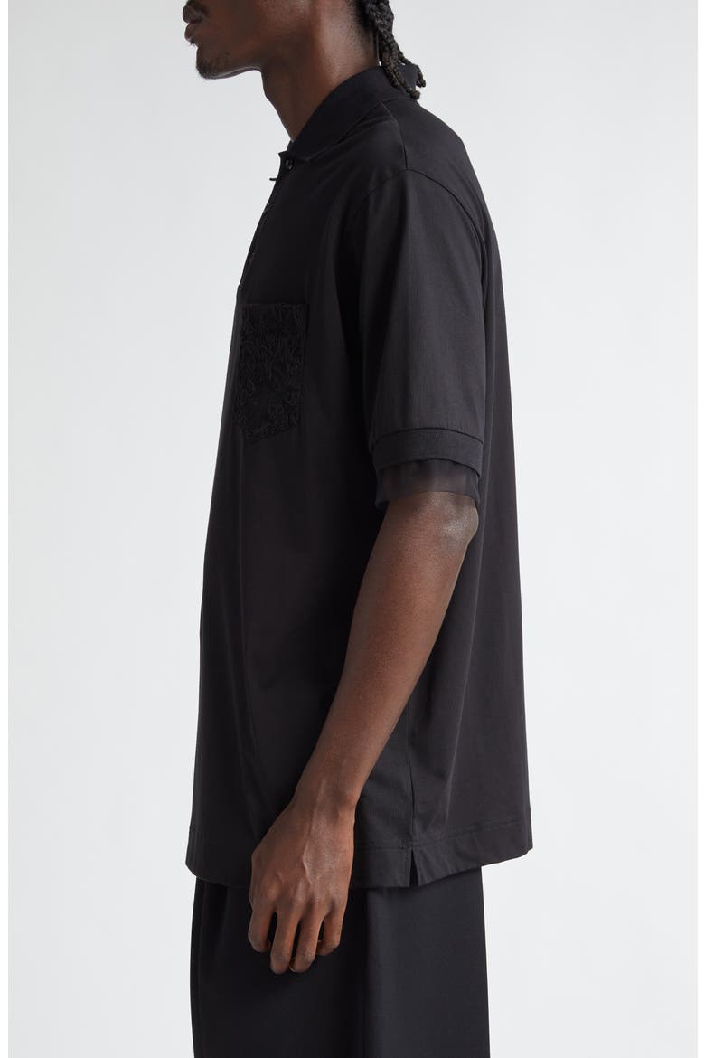 Lace Pocket Oversize Polo, Alternate, color, BLACK/ BLACK