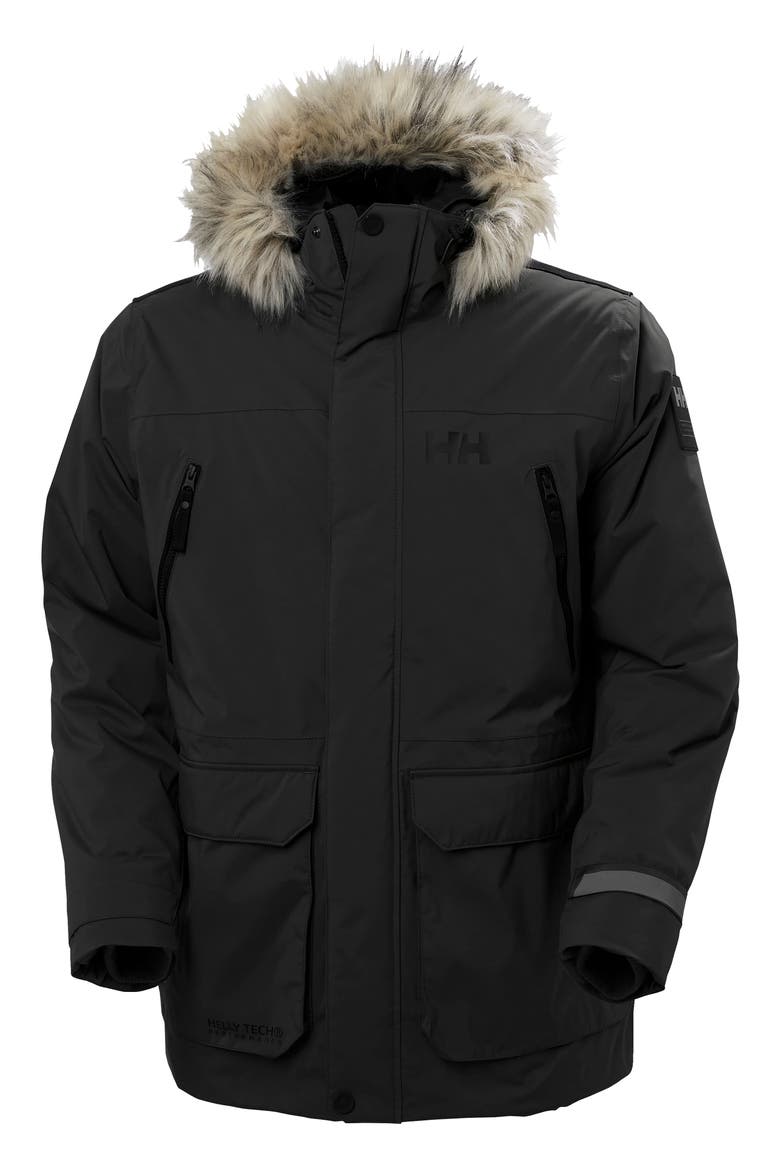 Reine Waterproof Insulated Parka with Faux Fur Trim Hood, Main, color, BLACK