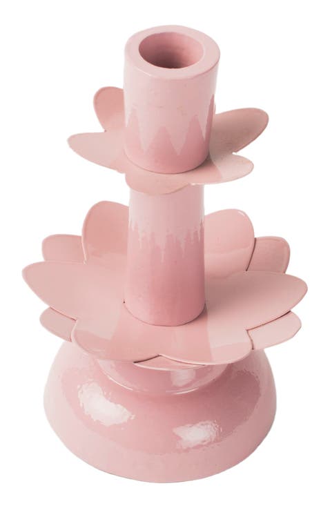 Lotus Bloom Tapered Pink Candleholders Small