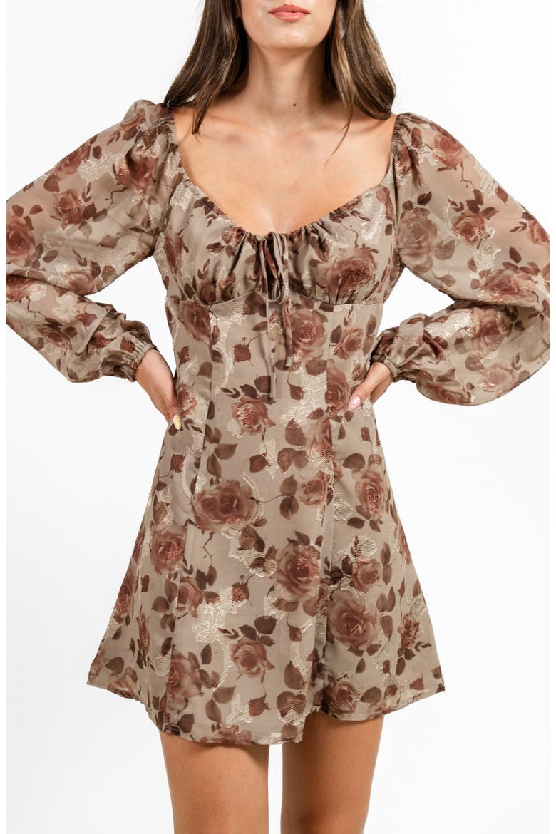 Sweetheart Jacquard Minidress, Alternate, color, MOCHA MOUSSE