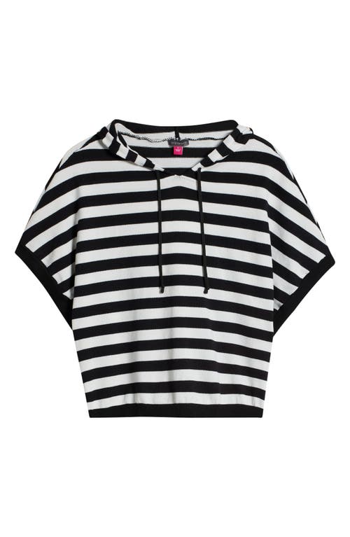 Vince Camuto Stripe Short Sleeve Hooded Sweater In Black