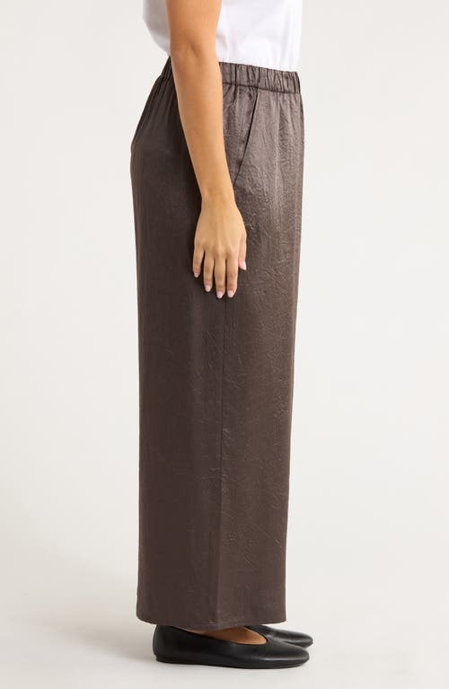 Eileen Fisher Crinkle Satin Wide Leg Ankle Pants In Brown