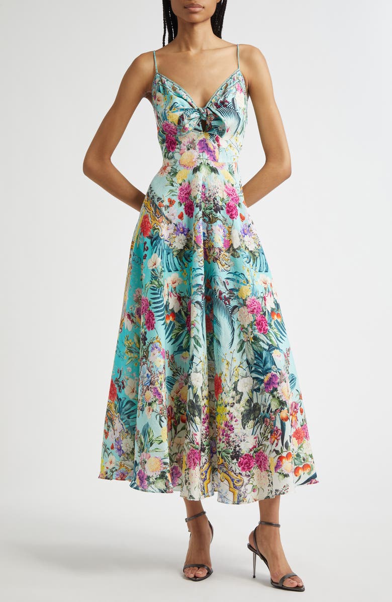 Camilla Crystal Embellished Linen Maxi Dress, Main, color, Gardens Of Queluz