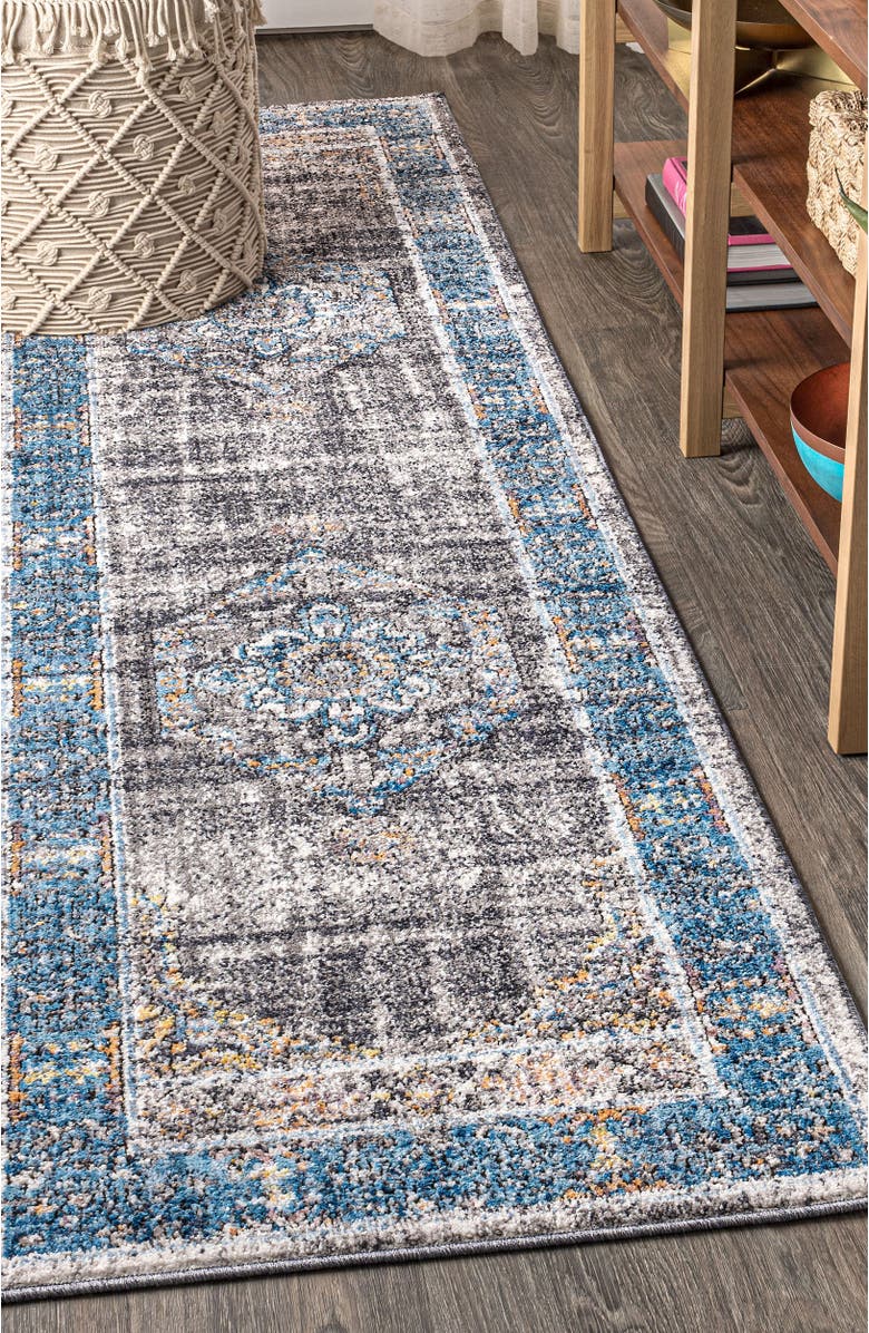 JONATHAN Y Anatolia Vintage Medallion Peacock Area Rug, Alternate, color, Peacock Blue/Gray