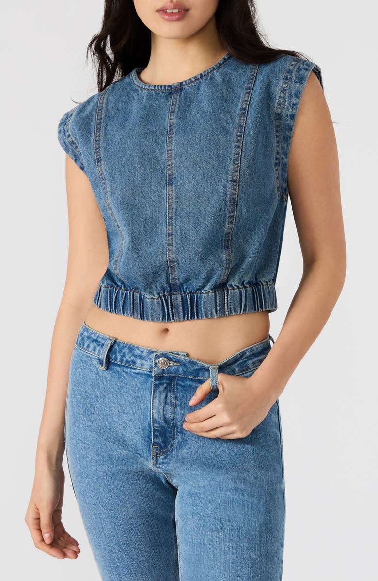 Steve Madden Leila Sleeveless Denim Crop Top, Main, color, 