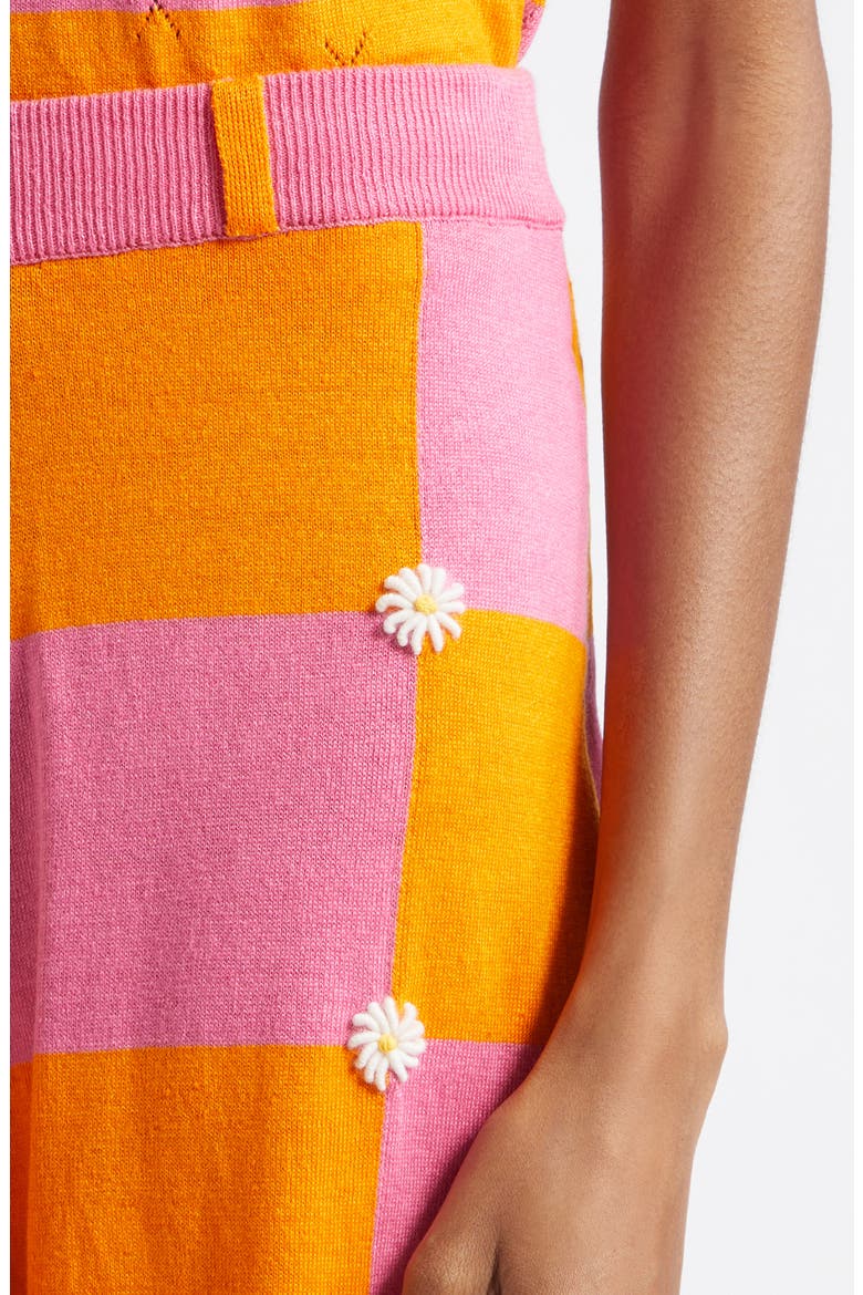 Daisy Intarsia Check Linen Blend Wide Leg Pants, Alternate, color, CANDY/ ORANGE
