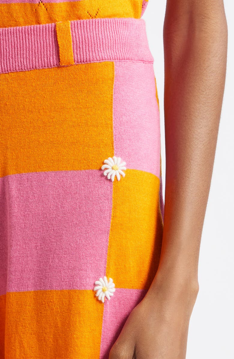 YanYan Daisy Intarsia Check Linen Blend Wide Leg Pants, Alternate, color, Candy/ Orange
