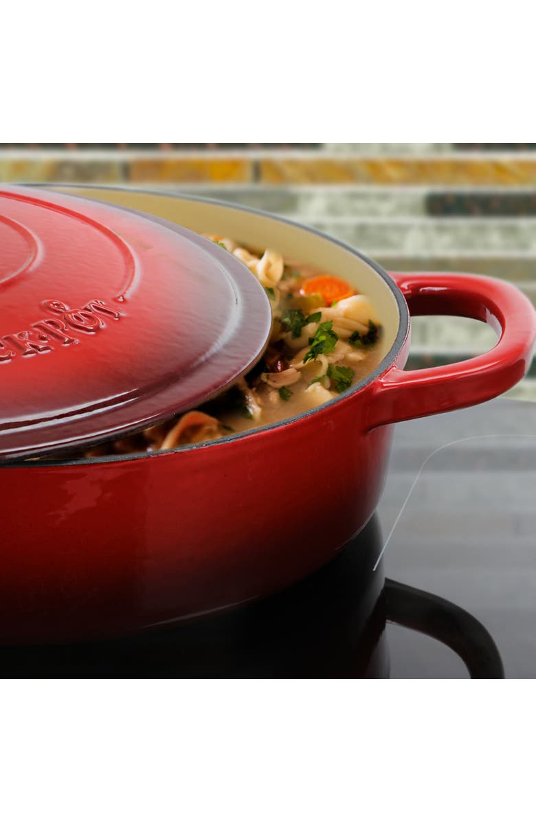 Crock-pot Enameled Cast Iron 5 Quart Round Braiser Pan with Self Basting Lid, Alternate, color, Red