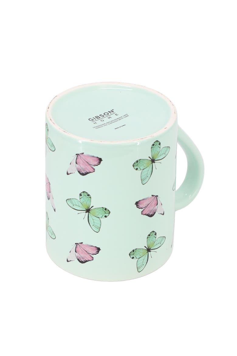 Butterfly Pop 4 Piece 18 Ounce Stoneware Mug Set, Alternate, color, Green