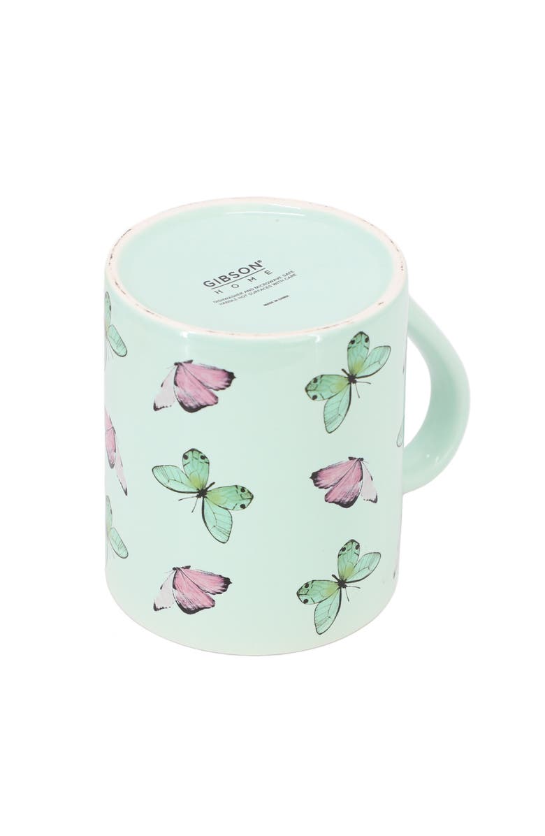 Gibson Home Butterfly Pop 4 Piece 18 Ounce Stoneware Mug Set, Alternate, color, Green