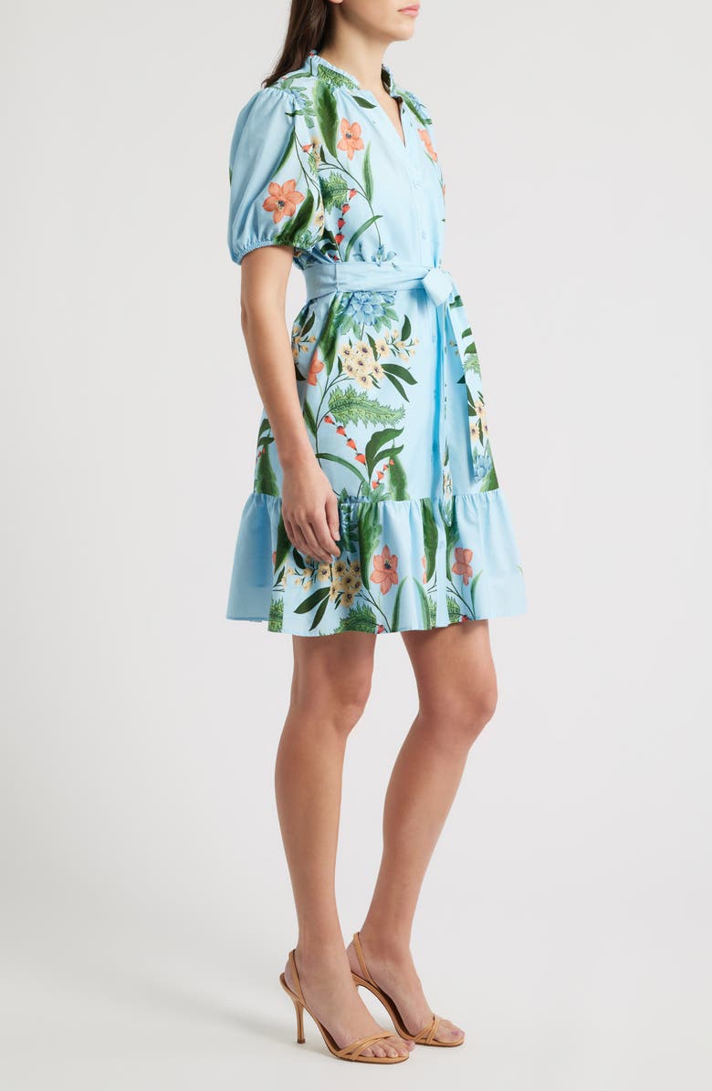 Julia Jordan Print Puff Sleeve Tie Waist Dress, Alternate, color, Blue Multi