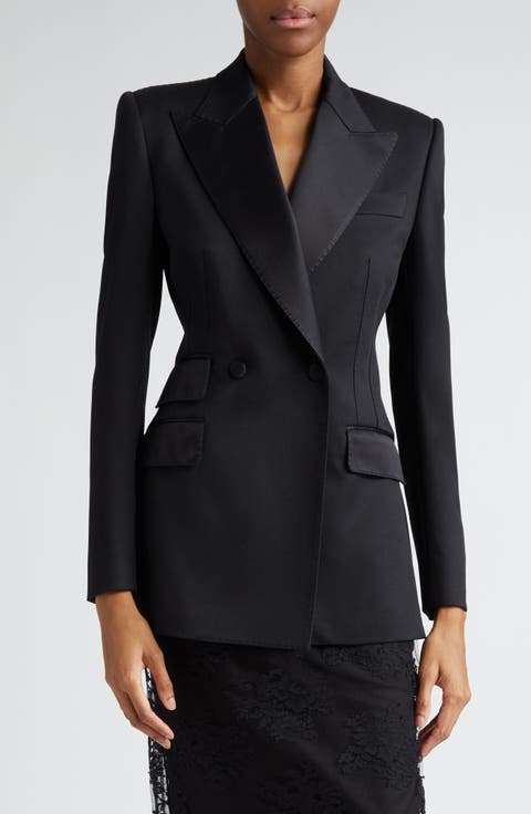 Double Breasted Wool Blend Tuxedo Jacket