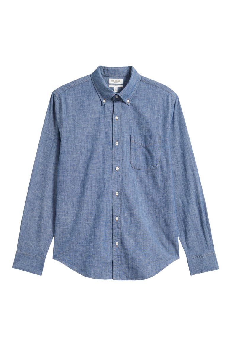 Everyday Slim Fit Stretch Cotton Chambray Button-Down Shirt, Main, color, SEA BLUE WASH