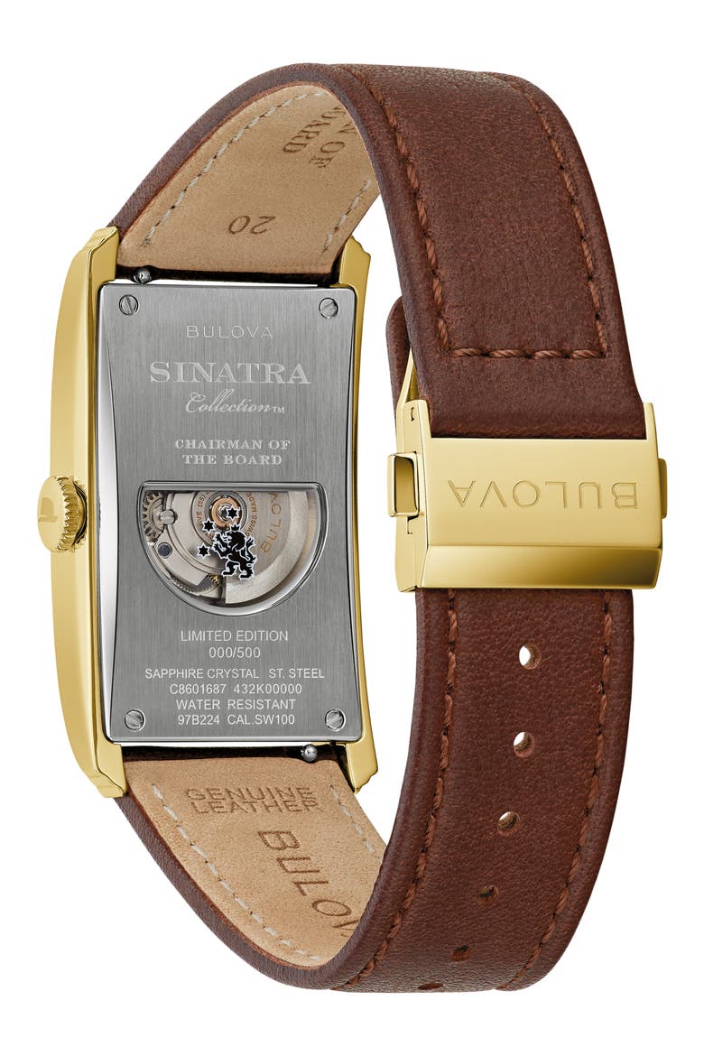 Frank Sinatra Chariman of the Board Leather Strap Watch, 25.5mm, Alternate, color, GOLD-TONE