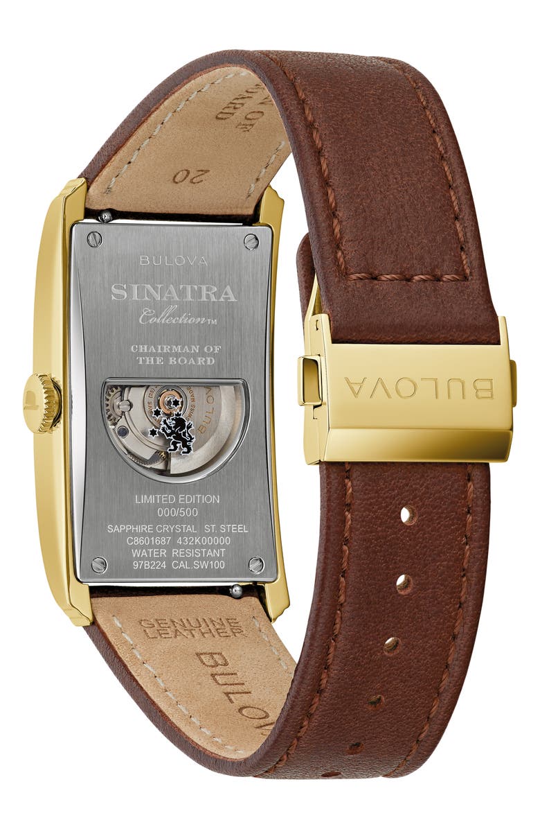 BULOVA Frank Sinatra Chariman of the Board Leather Strap Watch, 25.5mm, Alternate, color, Gold-Tone