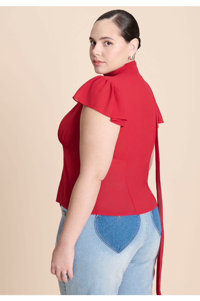 Flutter Sleeve Top With Necktie, Alternate, color, CRIMSON