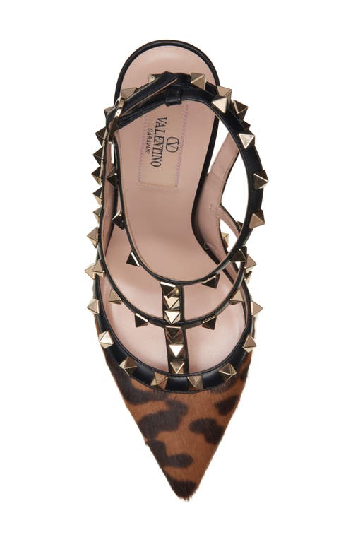 Valentino Garavani Rockstud Pumps With Straps In Pony-effect Calfskin 100mm Woman Animal Print 40.5 In Animal Print