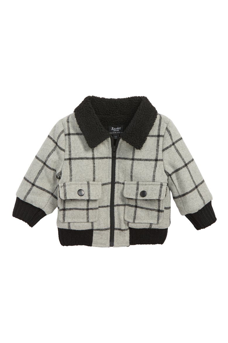 Check Faux Shearling Bomber Jacket, Main, color, GREY
