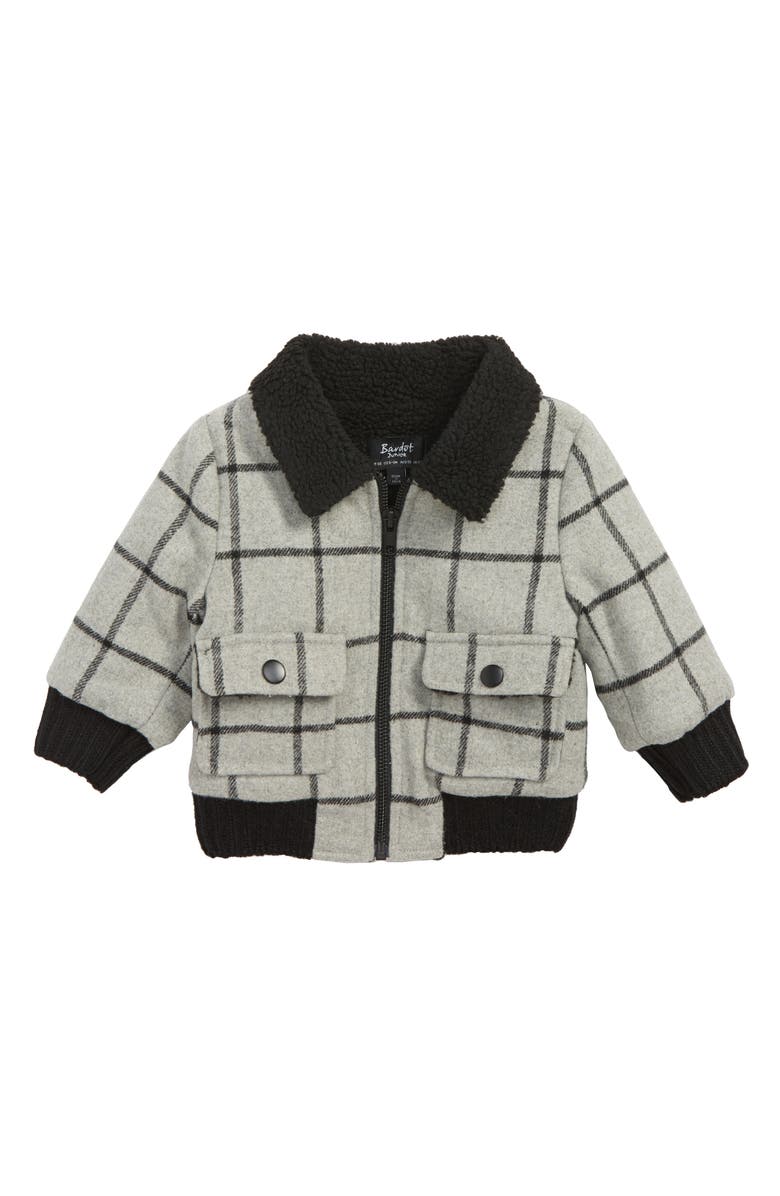 Bardot Junior Check Faux Shearling Bomber Jacket, Main, color,