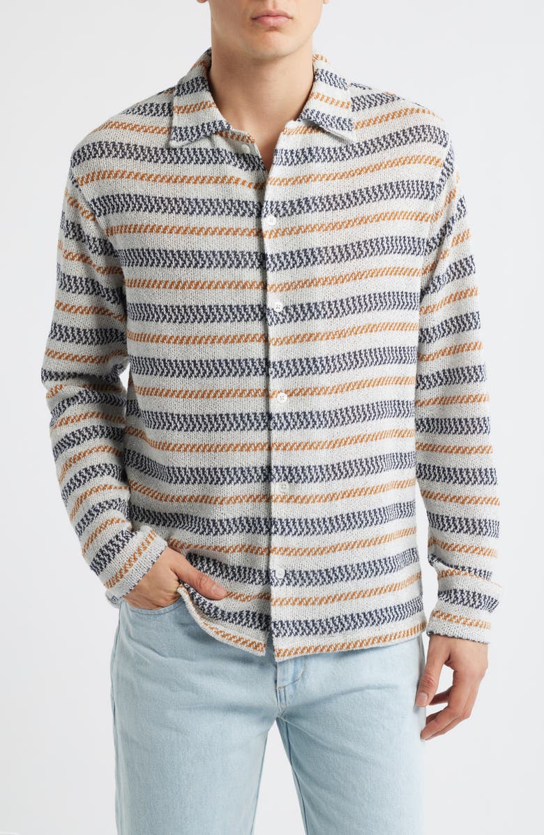 KROST Speckled Stripe Knit Button-Up Shirt, Main, color, Grey Multi