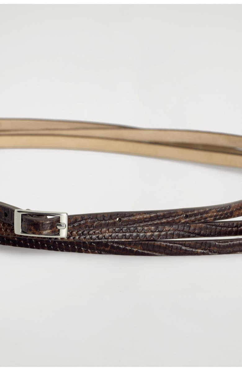 COS Skinny Double-wrap Leather Belt, Alternate, color, Brown / Lizard Effect