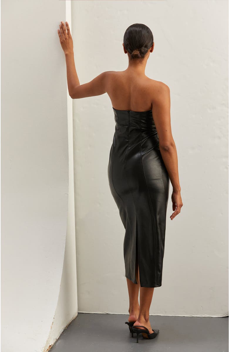 CRESCENT Faux Leather Tube Midi Dress, Alternate, color, Black