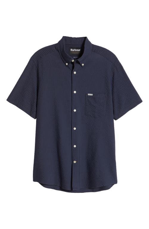 Barbour Longhall Seersucker Performance Short Sleeve Button-down Shirt In Navy