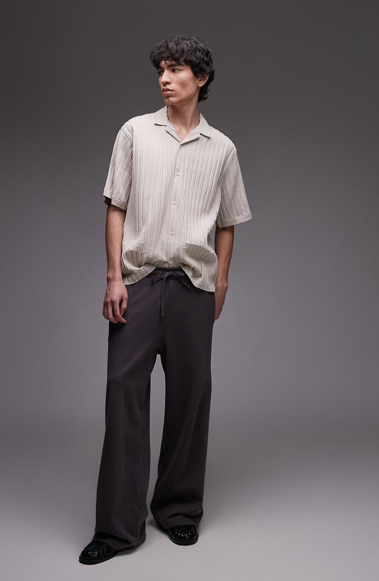 Topman Oversize Plissé Camp Shirt, Alternate, color, Stone