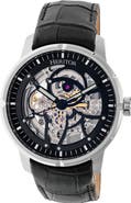 Heritor Automatic Ryder Skeleton Leather-Band Watch