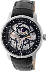 Heritor Automatic Ryder Skeleton Leather-Band Watch