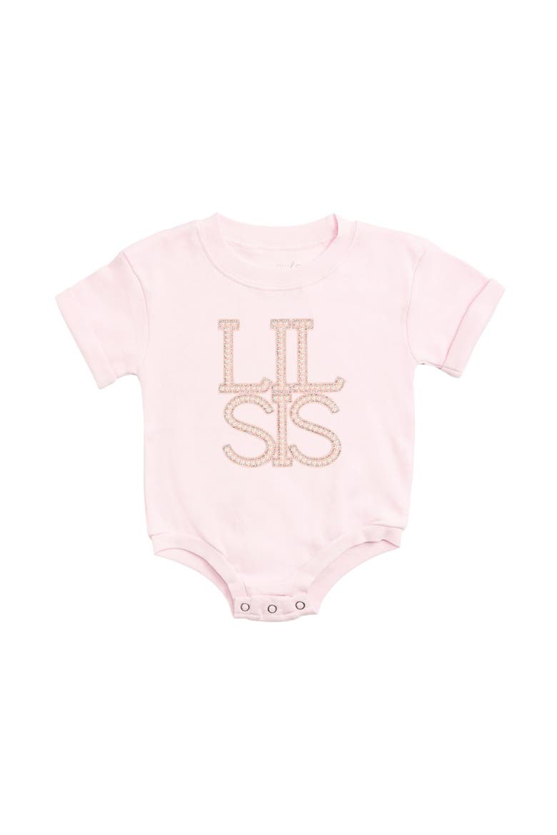 Lil Sis Pearl Patch Short Sleeve Romper, Main, color, Ballet Pink
