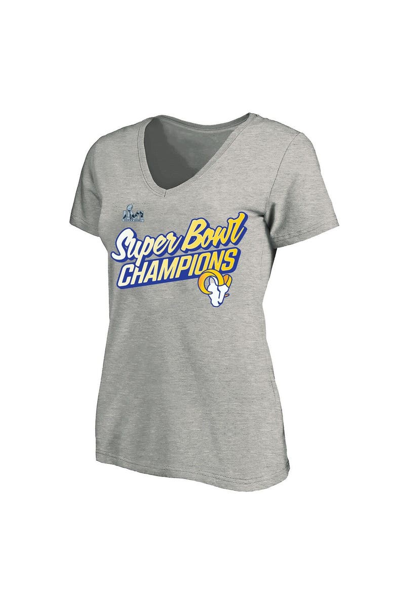 FANATICS Women's Fanatics Branded Heathered Gray Los Angeles Rams Super Bowl LVI Champions Paint Script V-Neck Plus Size T-Shirt, Main, color, 