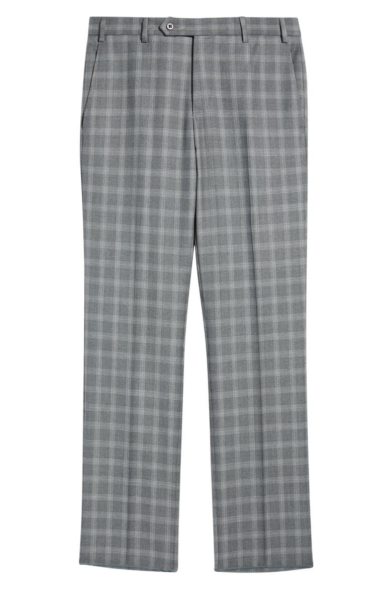 Devon Flat Front Plaid Wool Dress Pants, Alternate, color, MEDIUM GREY