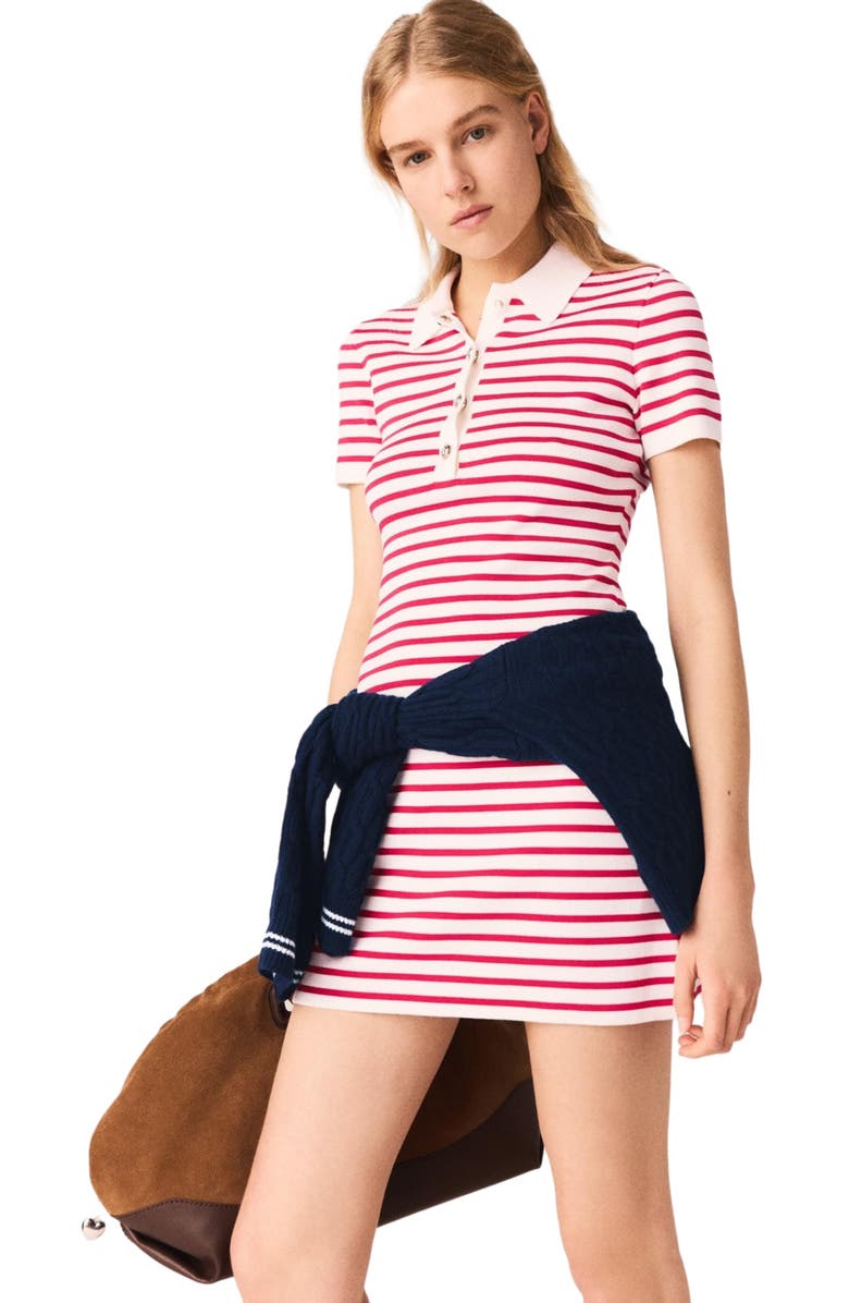 maje Striped polo dress, Alternate, color, Red