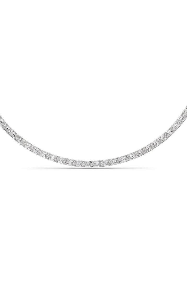 34Ct Emerald Cut Diamond Tennis Necklace Lab Grown 14k Gold 18", Alternate, color, 14k White Gold