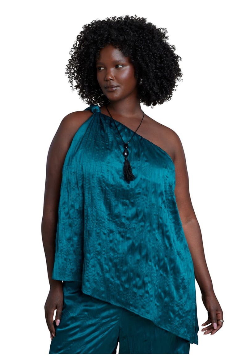 Asymmetric Bubble Crop Top, Main, color, TEAL PINE