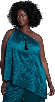 ELOQUII Asymmetric Bubble Crop Top