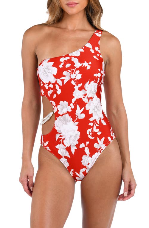 L Agence L'agence Ava Ikebana One-shoulder Cutout One-piece Swimsuit In Rouge