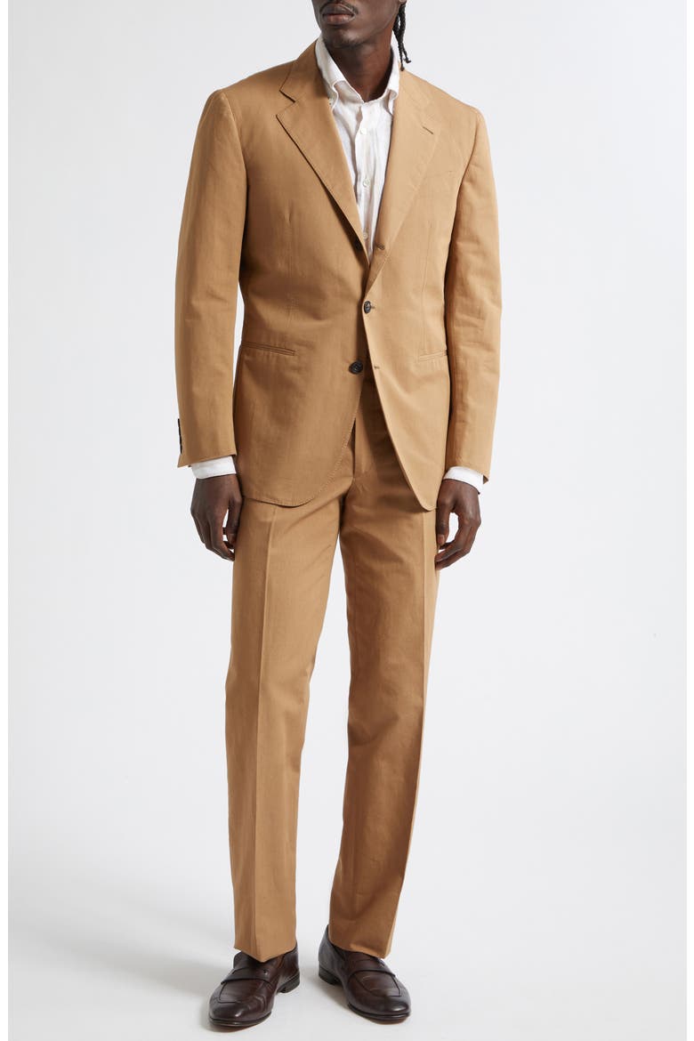 Waverly Tapered Sueded Cotton & Linen Suit, Main, color, TAN