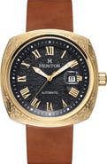 Heritor Automatic Davenport Engraved-Case Leather-Band Watch w/ Date