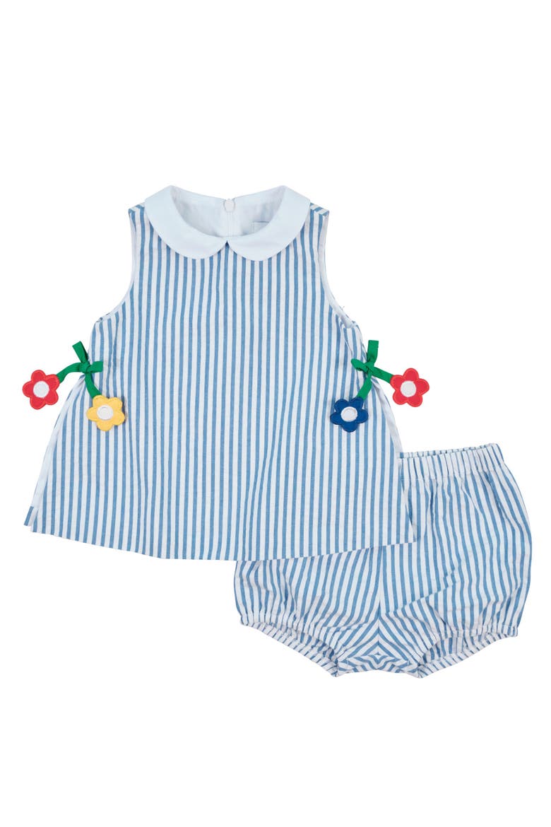 Seersucker Dress & Bloomer With Flowers, Main, color, Royal/Wht