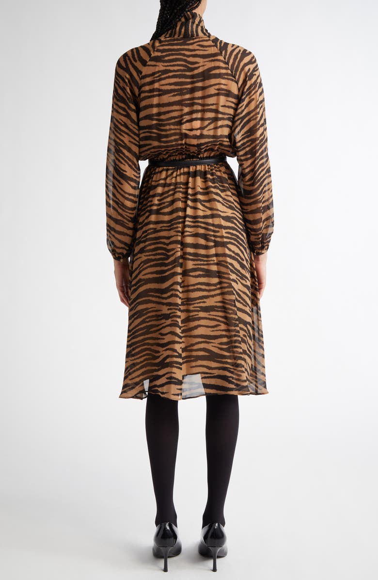 Max Mara Studio Glizia Tiger Stripe Long Sleeve Belted Silk Georgette Midi Shirtdress, Alternate, color, 