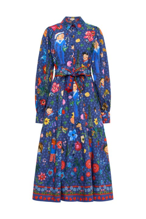 Printed Cotton Poplin Dress With Belt