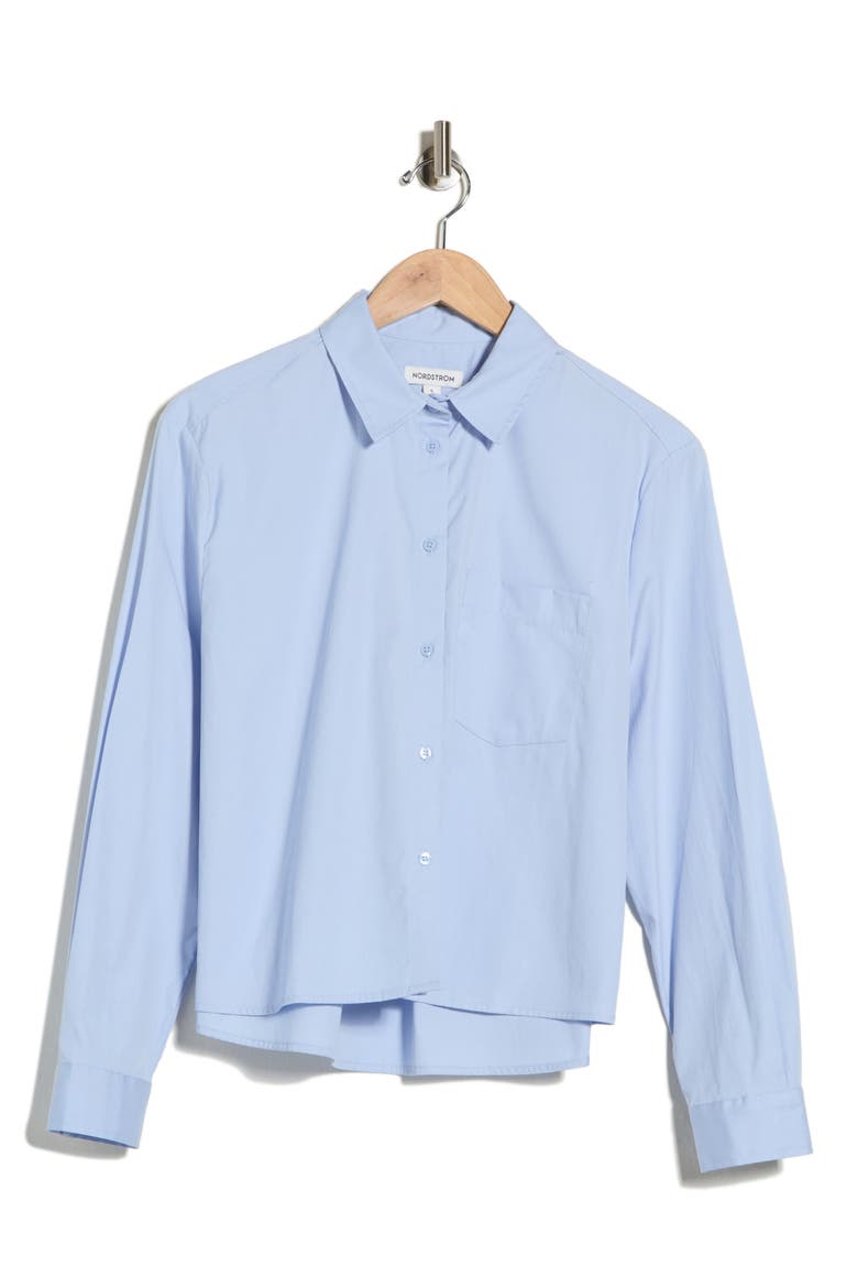 Cropped Poplin Button-Up Shirt, Alternate, color, BLUE STRATA