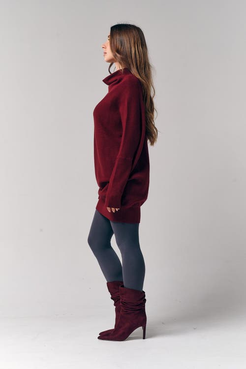 Le Fafo Slouch Neck Dolman Sweater Dress In Burgundy