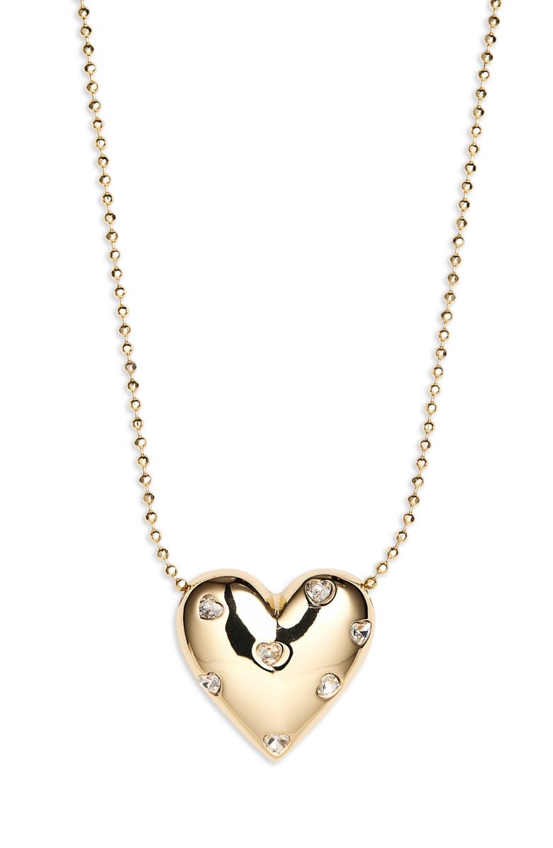 BaubleBar Meant To Glow Heart Pendant Necklace, Main, color, Clear