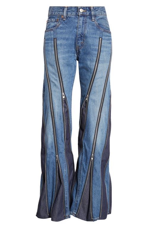 Junya Watanabe Flared Denim Trousers With Zipper Detail In Multi
