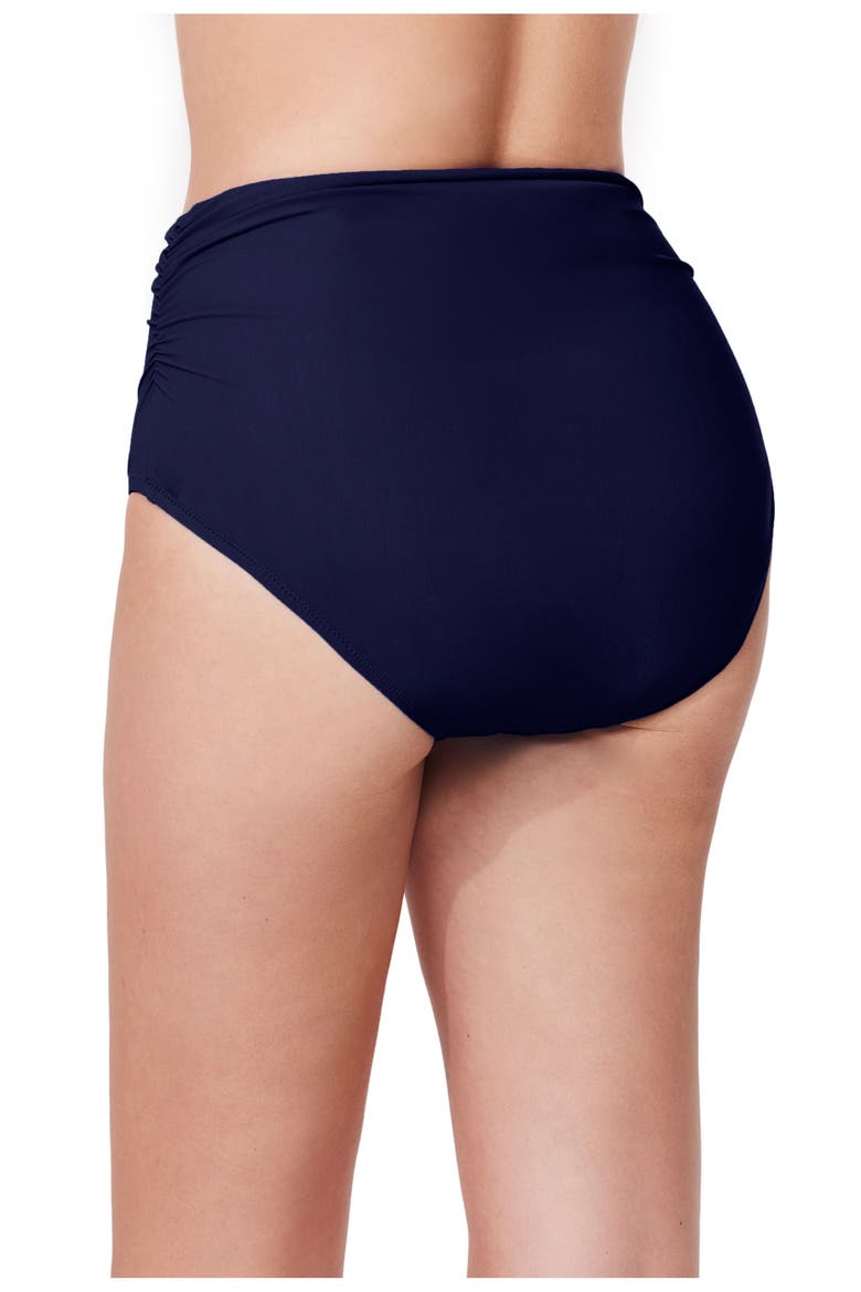 Tutti Frutti Shirred High Waist Swim Bottom, Alternate, color, Navy