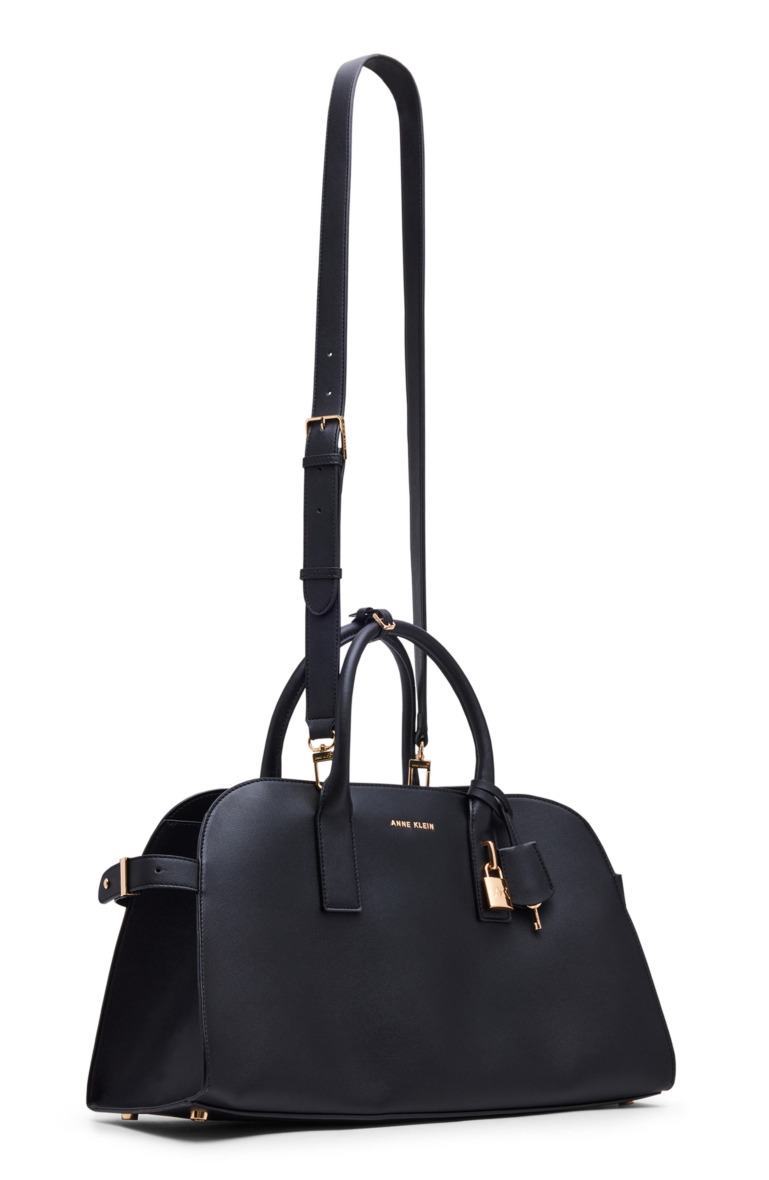 Anne Klein Large Curved Satchel, Alternate, color, Black